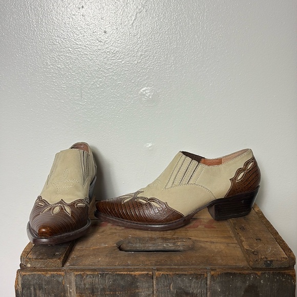 Vintage Leather Suede Ankle Cowboy boots sz7.5M - Picture 2 of 9